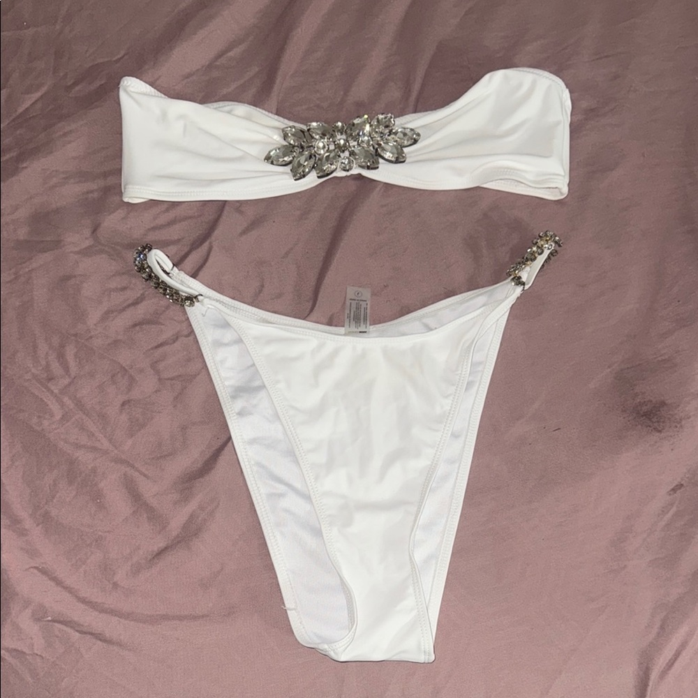 Fashion Nova White Bikini with Silver Accents